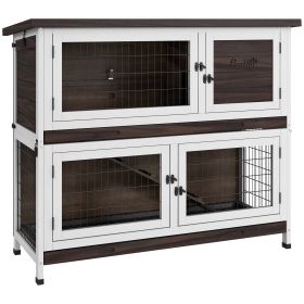 PawHut Rabbit Hutch, Outdoor 2-Tier Rabbit Cage, 46" Wooden Guinea Pig Cage with Double Removable Trays, Ramp, Asphalt Roof for 1-2 Rabbits